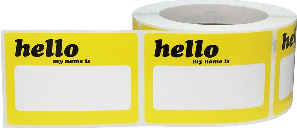 Hello Name Tag Stickers Yellow Blank Space for Your Name 3 1/2 x 2 1/2 Inch Rectangles 500 Adhesive Labels