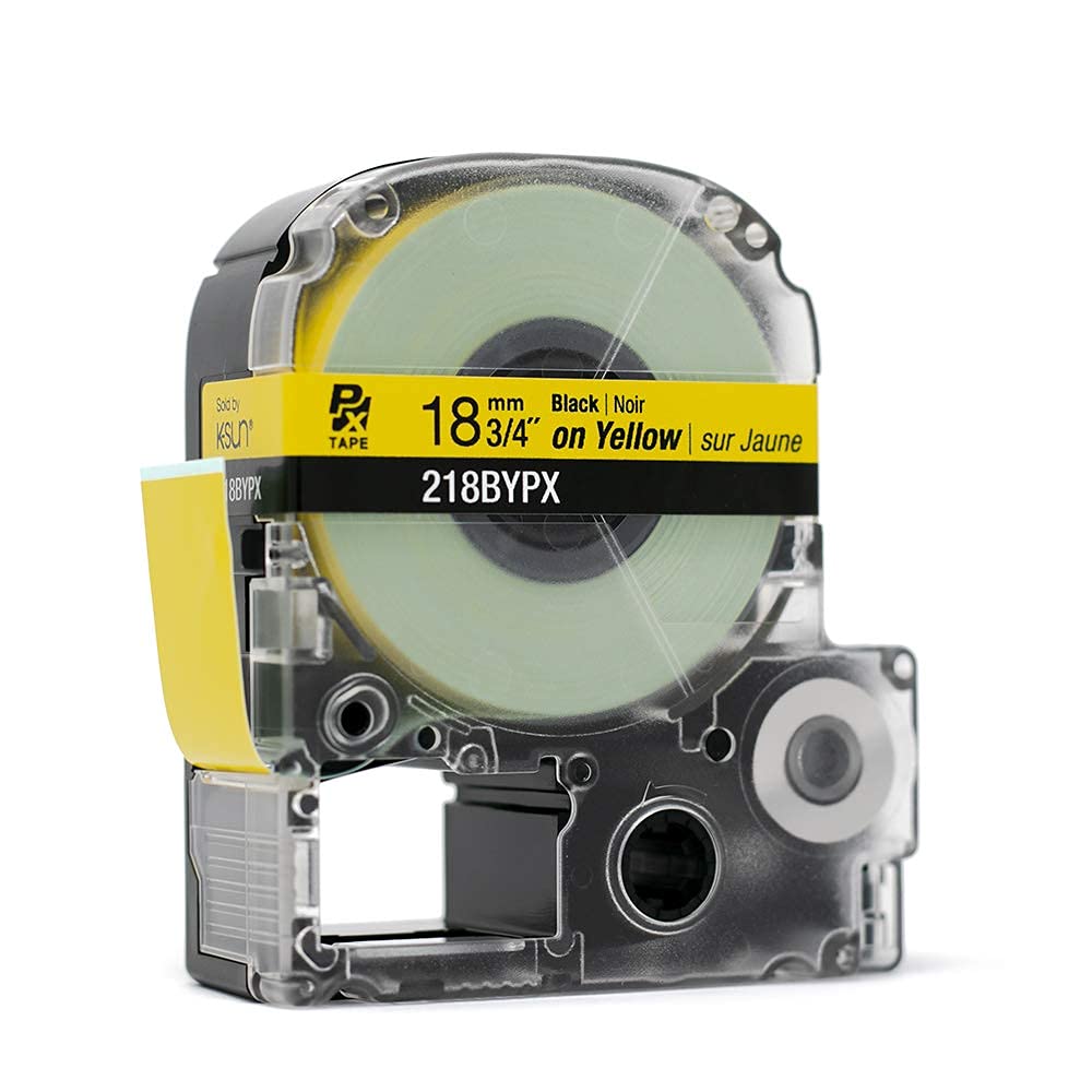 Epson LABELWORKS 218BYPX Label Tape - Black on Yellow - 3/4" (18mm), 30ft