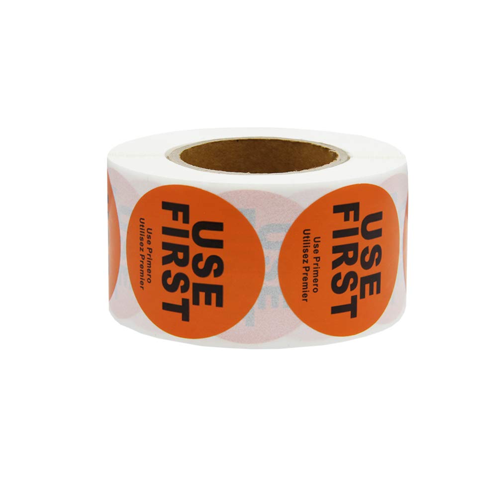 Hcode 1.5 inch orange "Use First" inventory control label, permanent adhesive food label for restaurant color-coding.