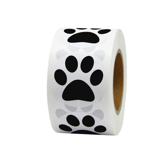 1.5" Round Black Bear Paw Print Dog Puppy Paw Stickers - 500 Pieces per Roll 1 roll