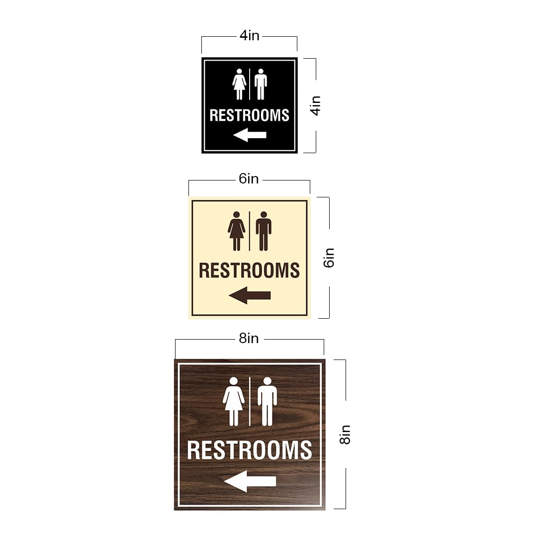 Signs ByLITA Square Restrooms left arrow Sign with Adhesive Tape (Black) - Large (2 Pack) 8 x 8" Large (2 Pack) Black