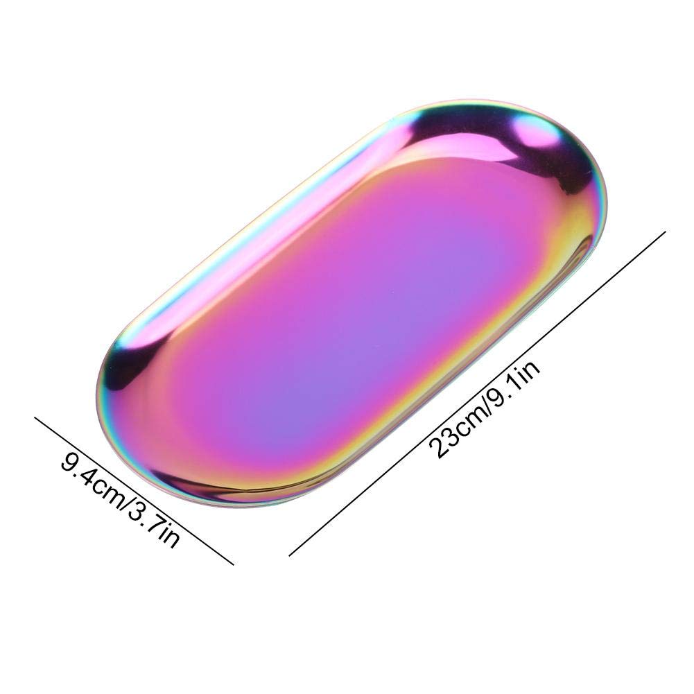 Fdit Nordic Storage Tray Cosmetics Jewelry Stainless Steel Cake Plate for Home Kitchen(Rainbow S)