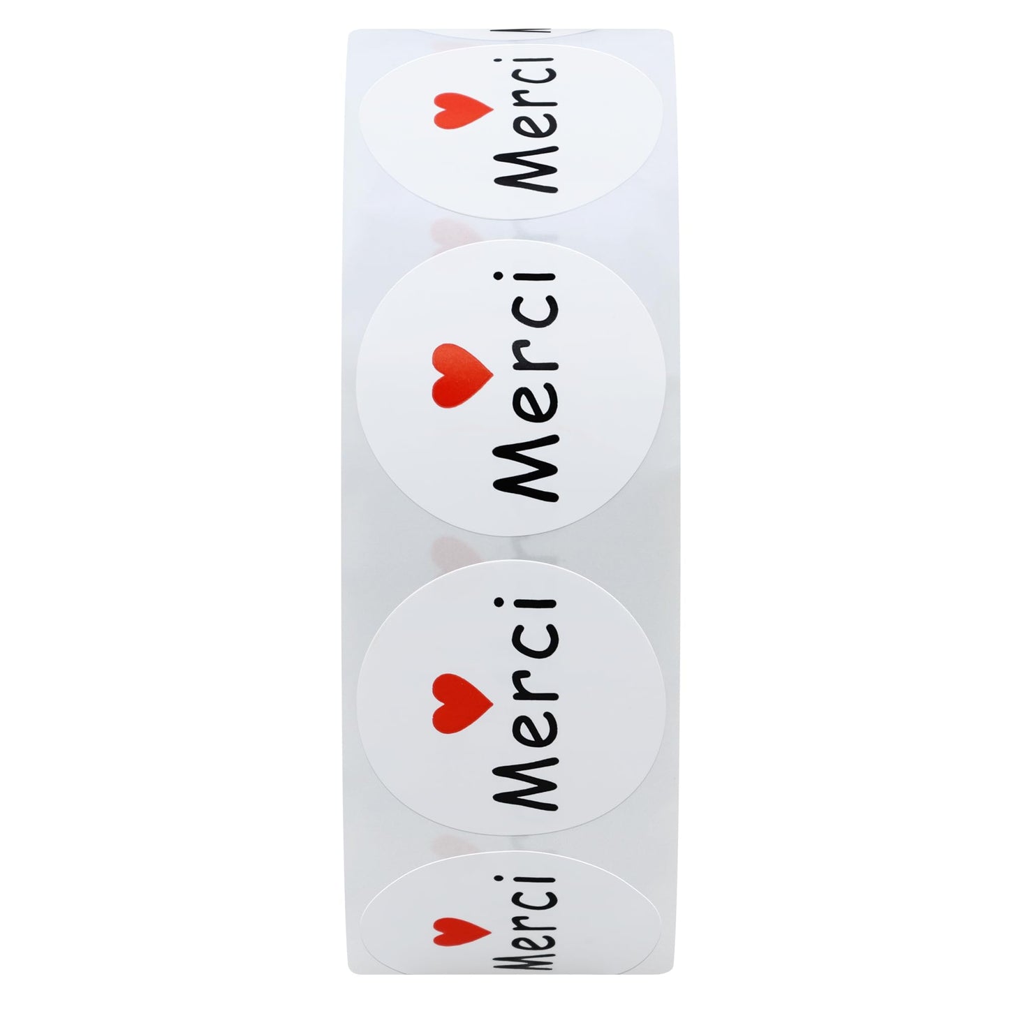 Hybsk 1 Inch Round French Thank You Merci Stickers White Adhesive Labels with Red Heart 1,000 Labels Per Roll