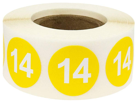 Yellow Number 14 Stickers 0.75 Inch 500 Labels On A Roll #14
