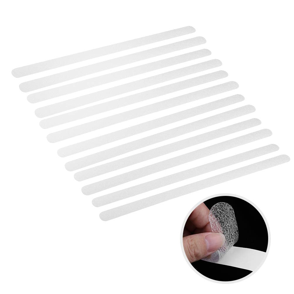 Anti Slip Floor Tape, 12 Strips Adhesive Non Skid Grip Treads Transparent Gritty Textured Bathroom Stairs Safety for Seniors