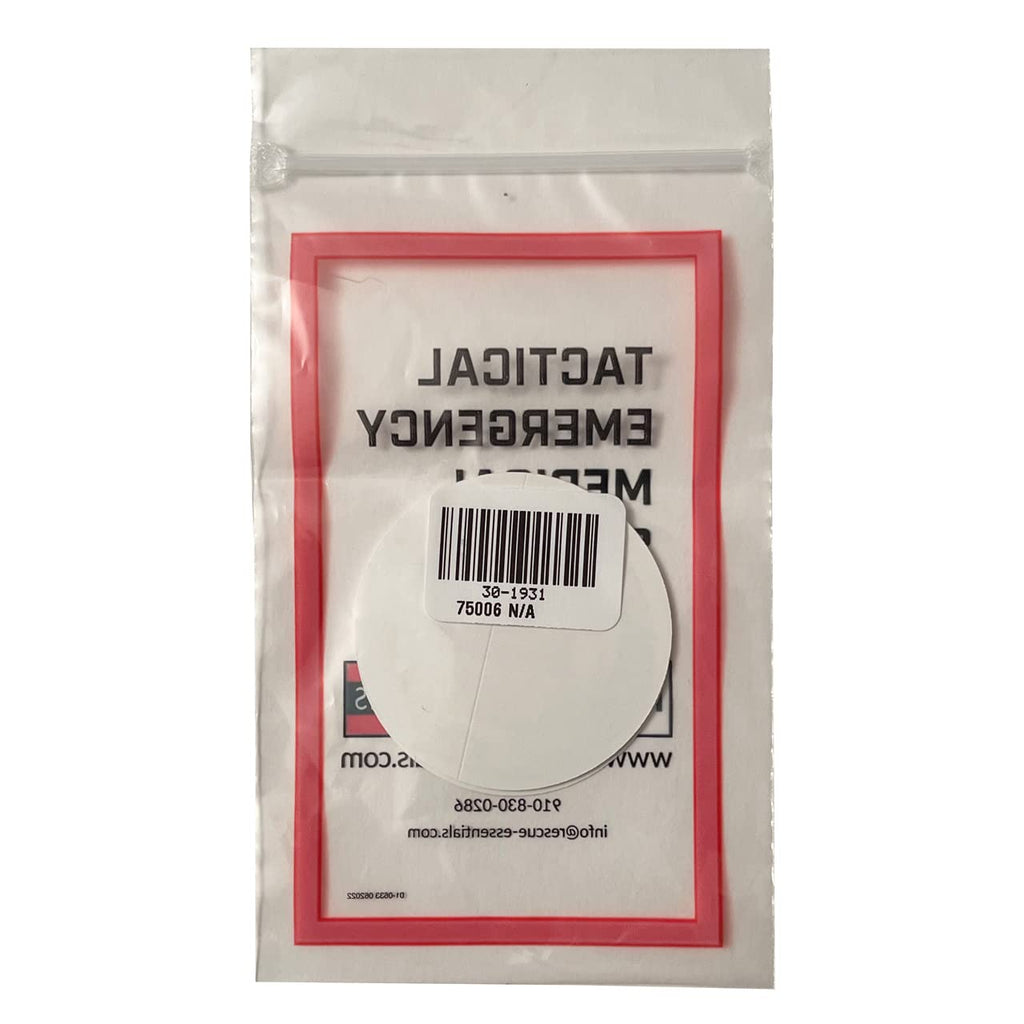Rescue Essentials bleeding control designation stickers in a 5-pack, featuring clear medication labels with red bleed control design.