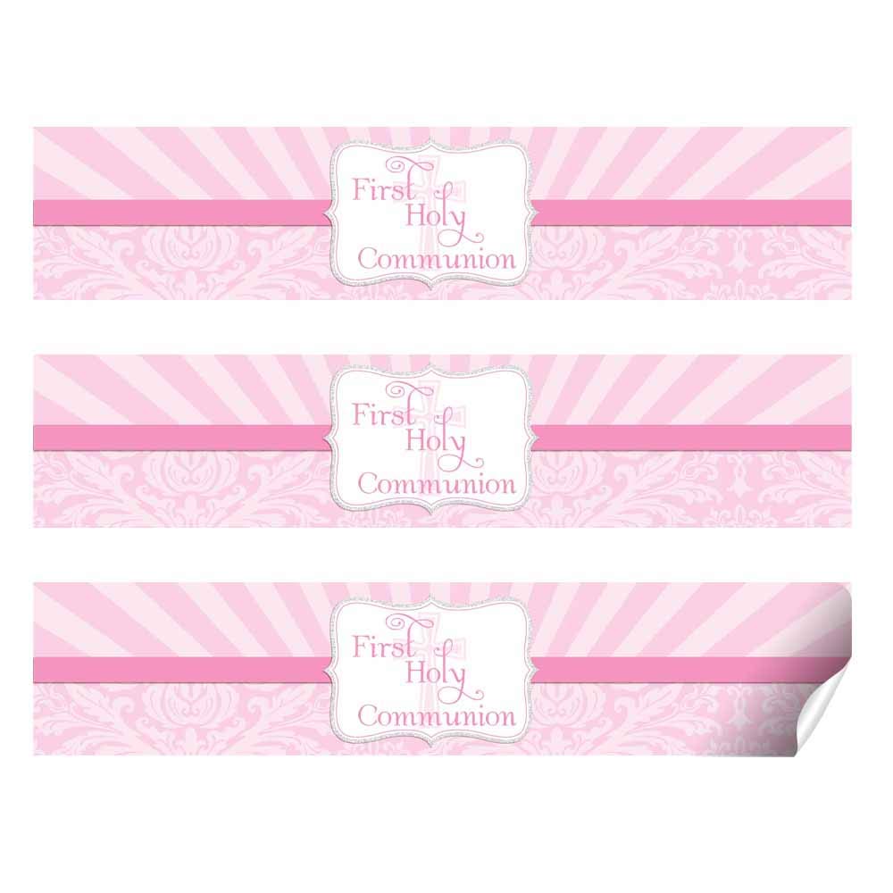 First Holy Communion Religious Waterproof Water Bottle Sticker Wrappers for Girls, 20 1.75" x 8.5" Wrap Around Labels by AmandaCreation
