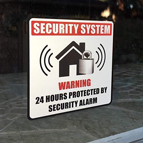 Outdoor/Indoor (4 Pack) 4" X 4" Home Business Security Burglar Alarm System Window Door Warning Sign Vinyl Label Sticker Decals - Back Self Adhesive Vinyl