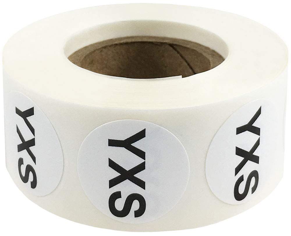 White Circle Youth Extra Small YXS Clothing Size Stickers - 3/4 Inch Round, 500 Adhesive Labels Per Roll for Retail Apparel, Clothing Organization, and Inventory - Made in The USA