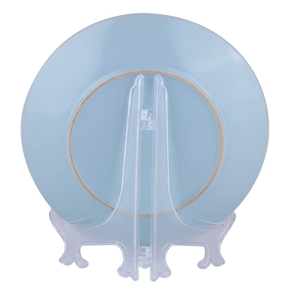 10pcs Clear Plastic Plate Holders, Foldable Adjustable Display Stand for Plates Picture Frames Dinnerware, with Support Stable Hook (17.5cm) 17.5cm