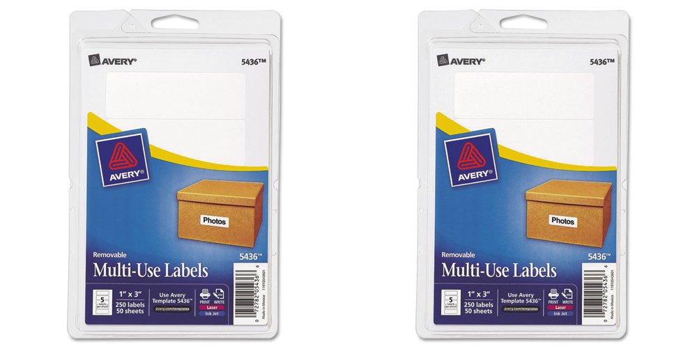 Avery Removable Print/Write Labels, 1 x 3 Inches, White, Pack of 250 (5436), 2 Packs