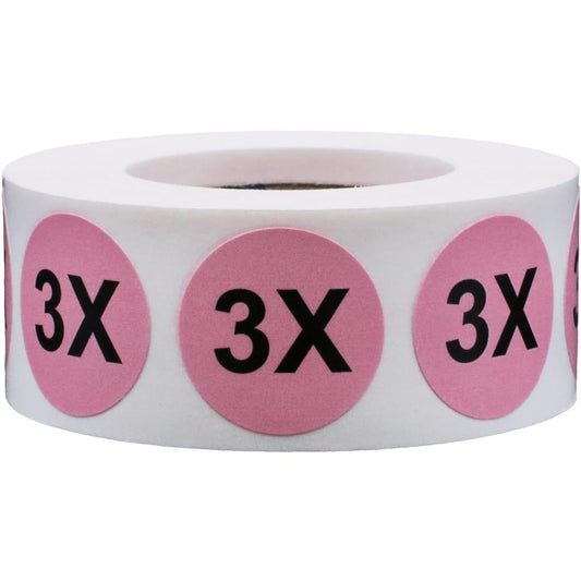 Pink Circle 3X Clothing Size Stickers for Retail Apparel 0.75 Inch 500 Total Adhesive Labels