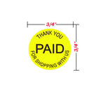 Bright yellow paid thank you stickers with "Thank You for Shopping with Us" message, round 3/4 inch self-adhesive labels by Remarkable