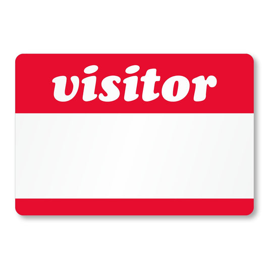SmartSign (Pack of 250) Visitor Label Badges, 3.5" x 2.375" Matte Paper Guest Stickers with Removable Adhesive Backing, Write-On Labels in a Roll, Red and White, Made in USA