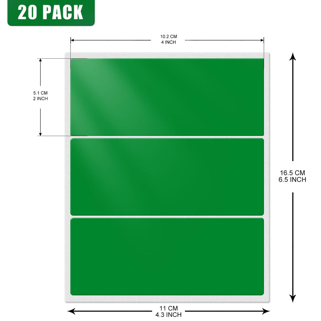 Rectangle Labels 4" × 2" Color Coding Vinyl Stickers Green 60 PCS