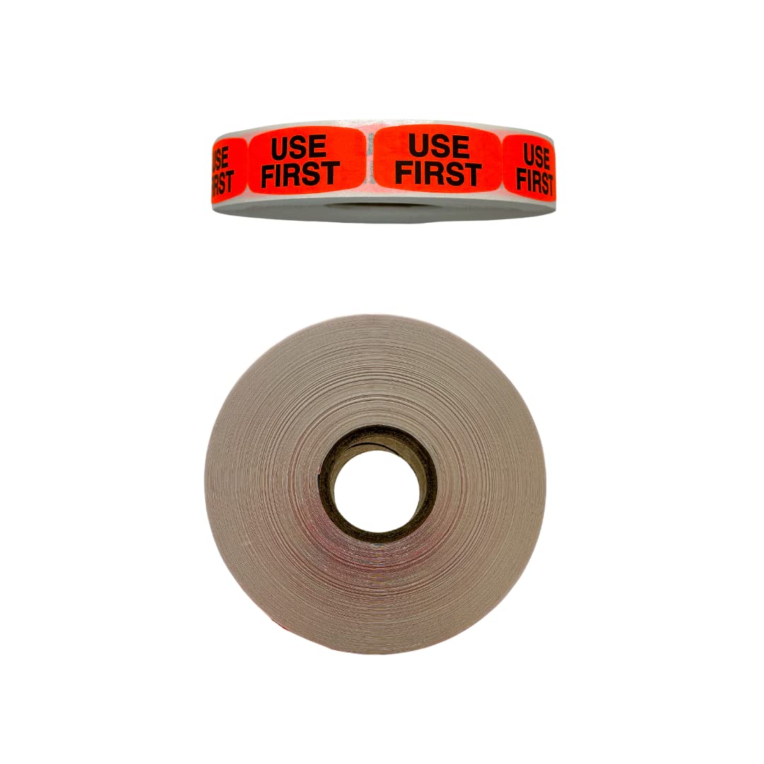 Bright Orange 'Use First' Sticker Labels - High-Contrast, High-Adhesive, Restaurants and Other Stores - 1000 Count Roll of 1 1/2" x 5/8" Size Stickers 625 x 1.25 inch
