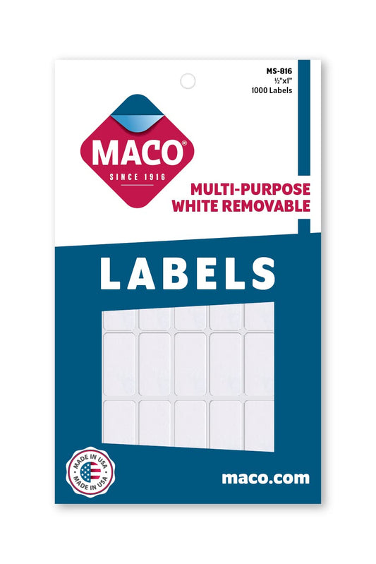 MACO White Rectangular Multi-Purpose Labels, 1/2 x 1 Inches, 1000 Per Box (MS-816)