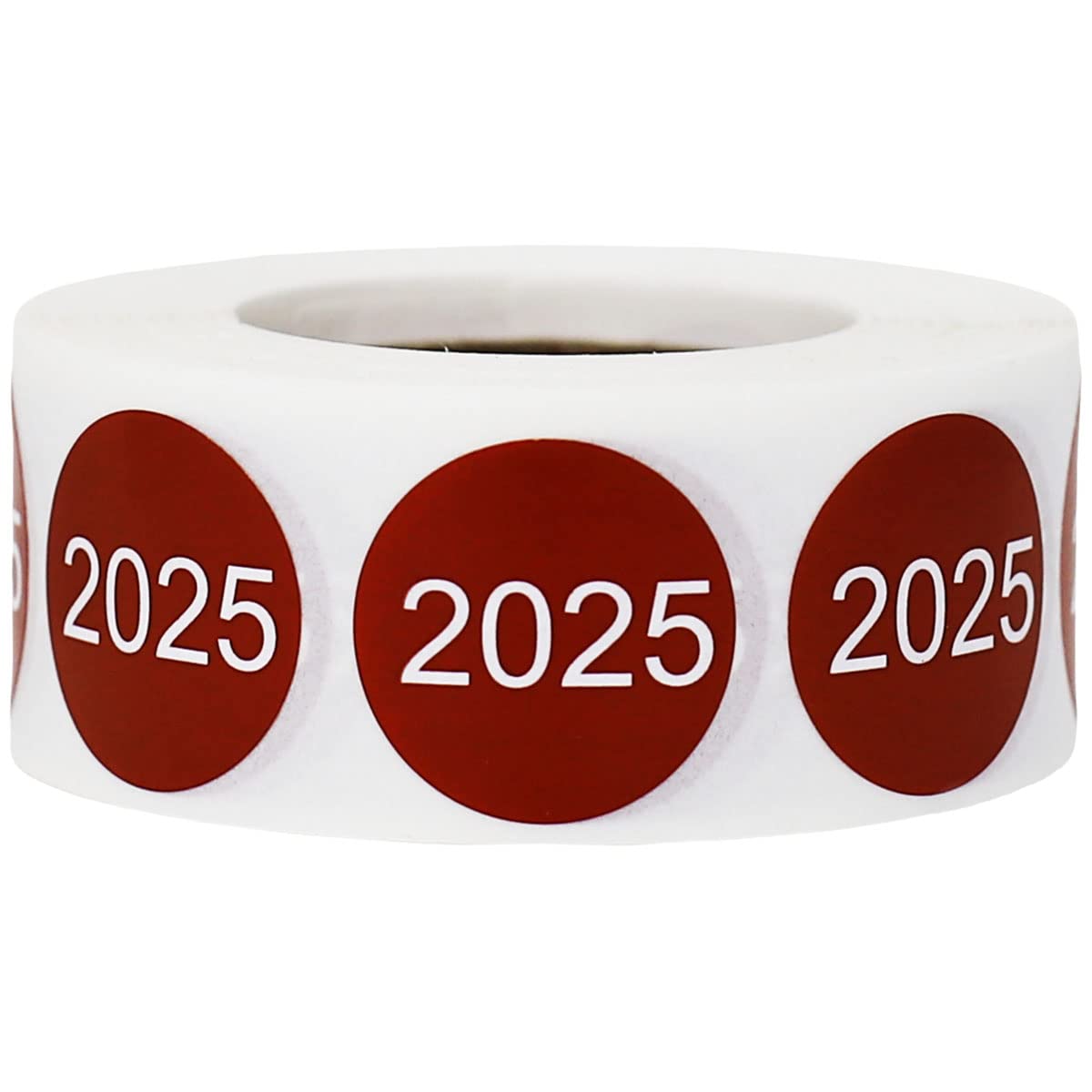 InStockLabels 2025 Year Stickers (Cranberry) - 0.75", 500 Round Stickers Per Roll – Round Labels for File Folders, Sticker Labels for End of Year Organization, Circle Stickers for Office & Home Use