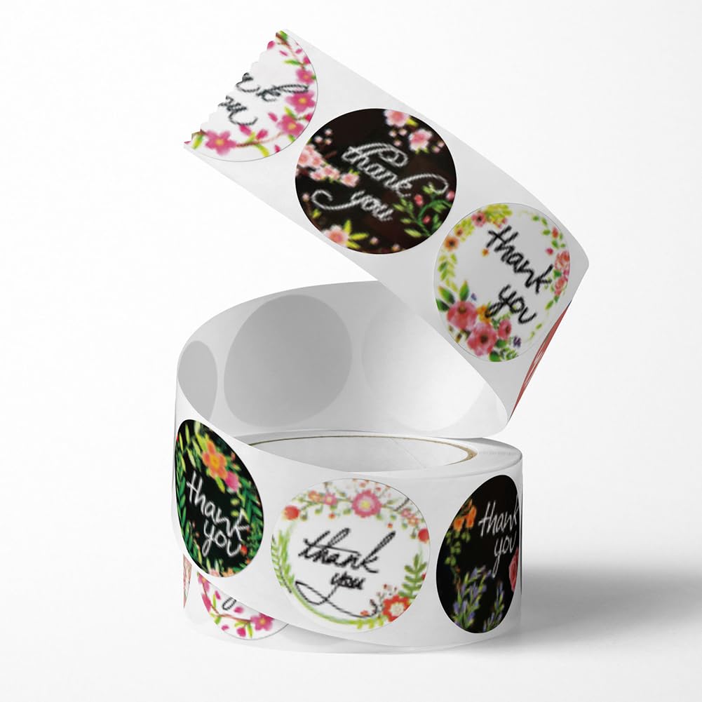 500 Pcs Thank You Stickers 8 Designs 1 Inch Thank You Stickers for Packaging Thank You Stickers for Small Business Thank You Label Stickers Self-Adhesive Labels (Black Floral) Black Floral