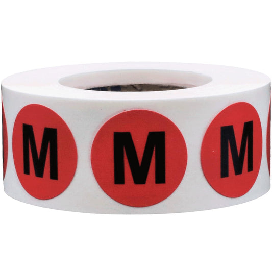 Red Circle Medium M Clothing Size Stickers for Retail Apparel 0.75 Inch 500 Total Adhesive Labels