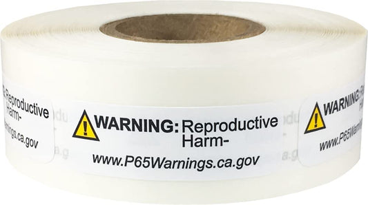 California Proposition 65 Warning Labels Reproductive Harm Short Form .5 x 1.5 Inch 500 Adhesive Stickers