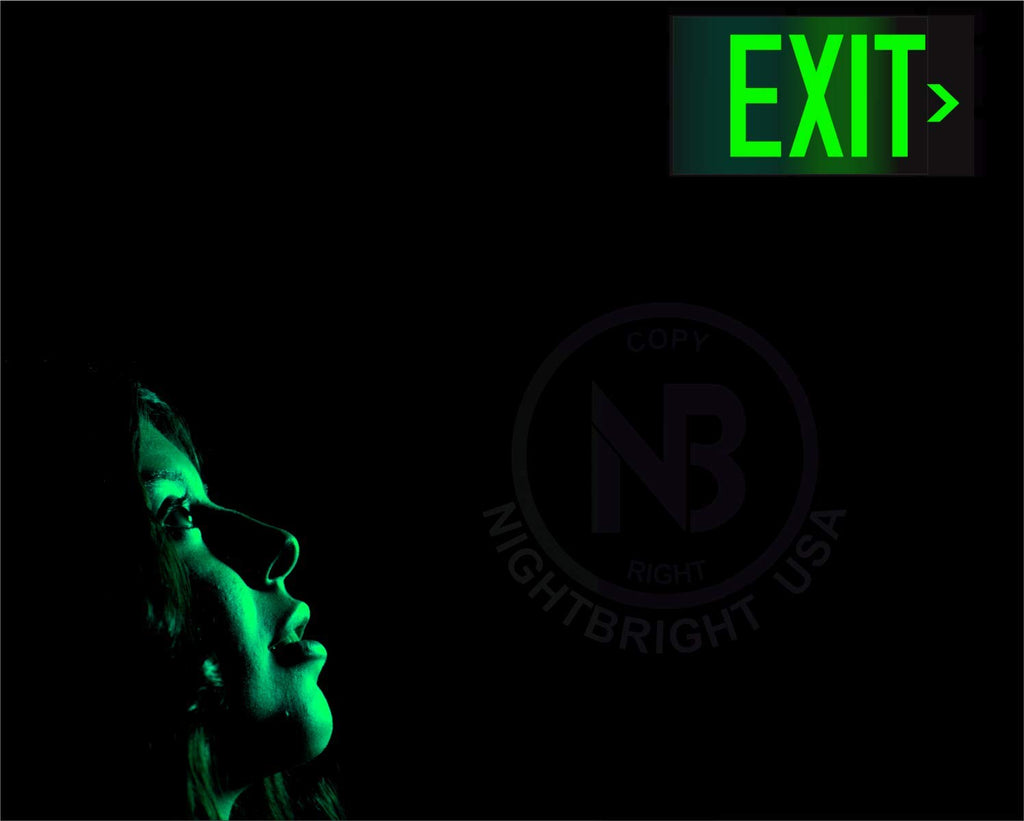 Photoluminescent Exit Sign Green - Aluminum Code Approved UL 924 / IBC/NFPA 101 | NightBright USA Part Number ULG-050 Small Signage