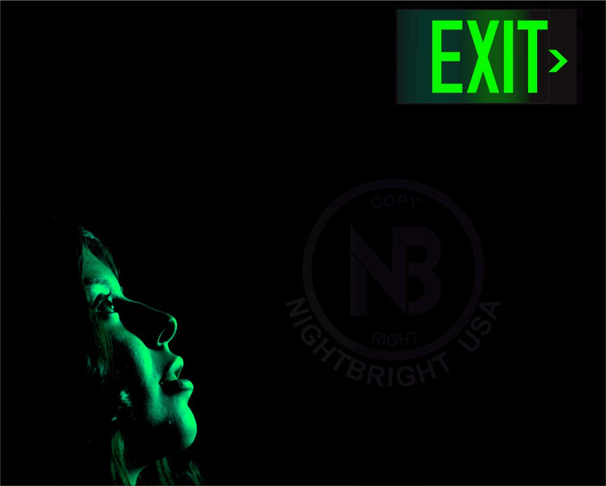 Photoluminescent Exit Sign Green - Aluminum Code Approved UL 924 / IBC/NFPA 101 | NightBright USA Part Number ULG-050 Small Signage