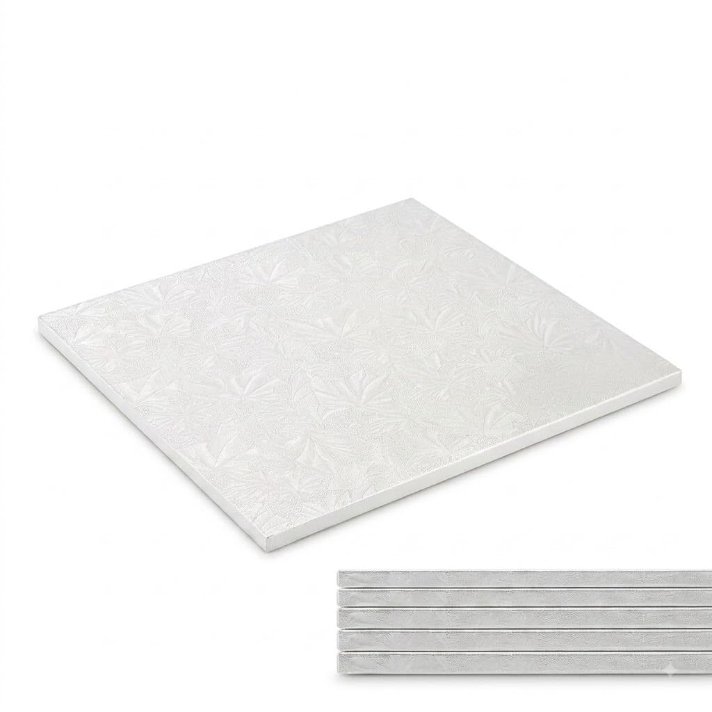 12 Inch Premium White Square Cake Drum, Waterproof and Greaseproof, 1/2 inch Thick, Pack of 5