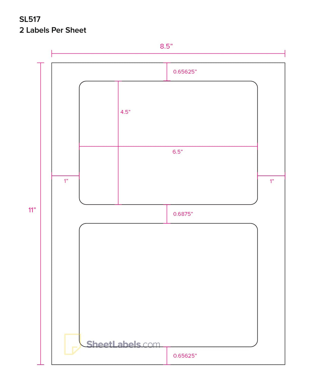 6.5" x 4.5" Standard White Uncoated Labels, Laser or Inkjet Printable, 500 Labels 250 Sheets