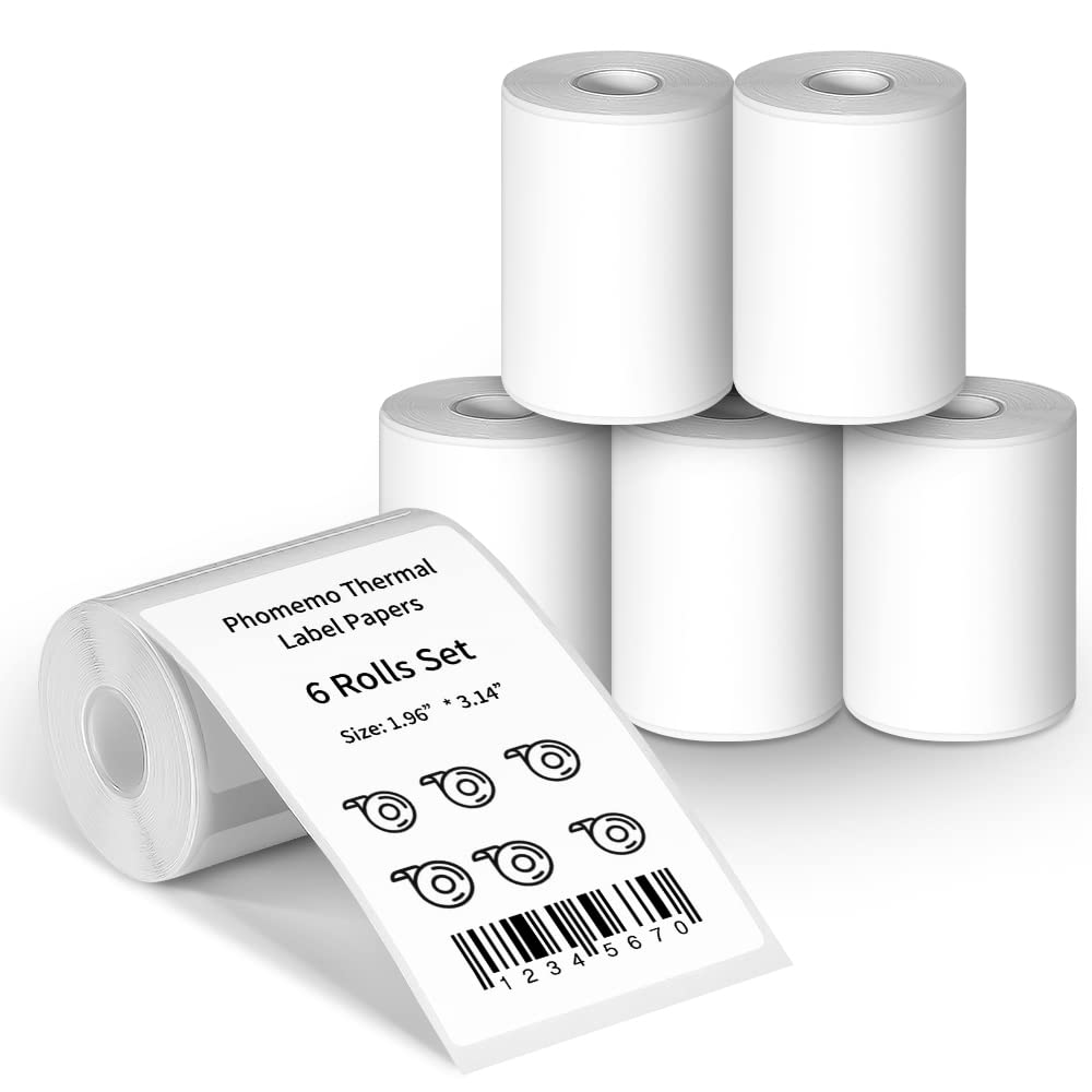 600 pcs Phomemo Labels for Label Printer, 1.96''x3.14''(50x80mm) Thermal Printer Sticker Papers,100Pcs Per Roll, Compatible with Phomemo M120/M110/M220/M200 / M150/M250,Black on White 1.96'' x 3.14'' (50mm x 80mm)