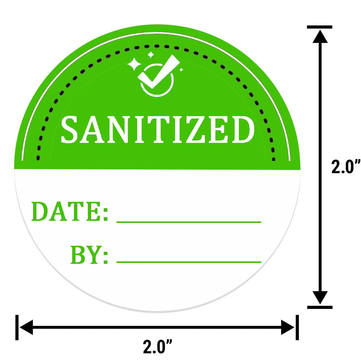 Sanitized Label 2 Inch Sanitized by Stickers Green Cleanliness Blank Date and by Stickers for Hospital,Car Rentals, House Rentals, Resturants(Pack-500)