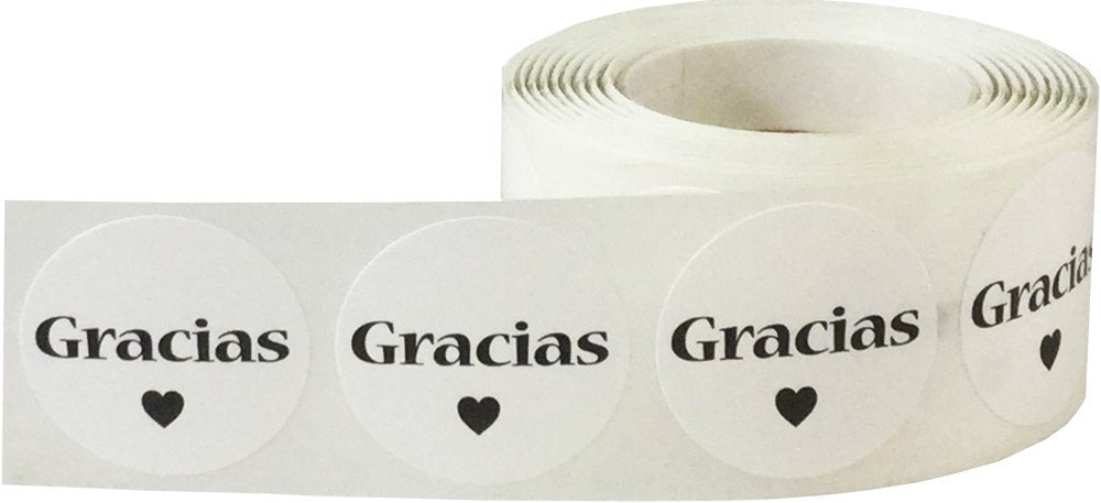 InStockLabels Spanish Thank You Gracias White Adhesive Stickers, 1 Inch Round Labels, 500 Labels per Roll