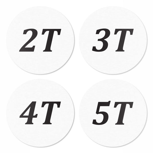 Toddler Clothing Size Stickers White - 1.25" Round Circle, (2T, 3T, 4T, 5T) Baby Retail Clothing Size Labels Stickers for Apparel Store Supplies, Fabric Safe - 4 Rolls, 1200 Count 2t 3t 4t 5t - White