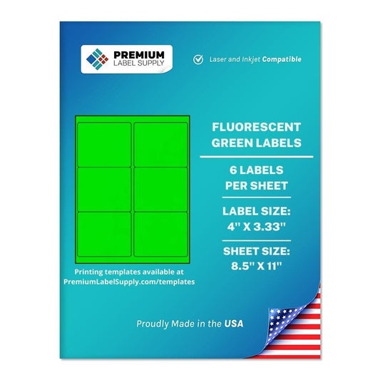 Premium Label Supply Bright Neon Color Fluorescent Stickers - 4" x 3.33" Labels - (Fluorescent Green, 150 Labels) Fluorescent Green