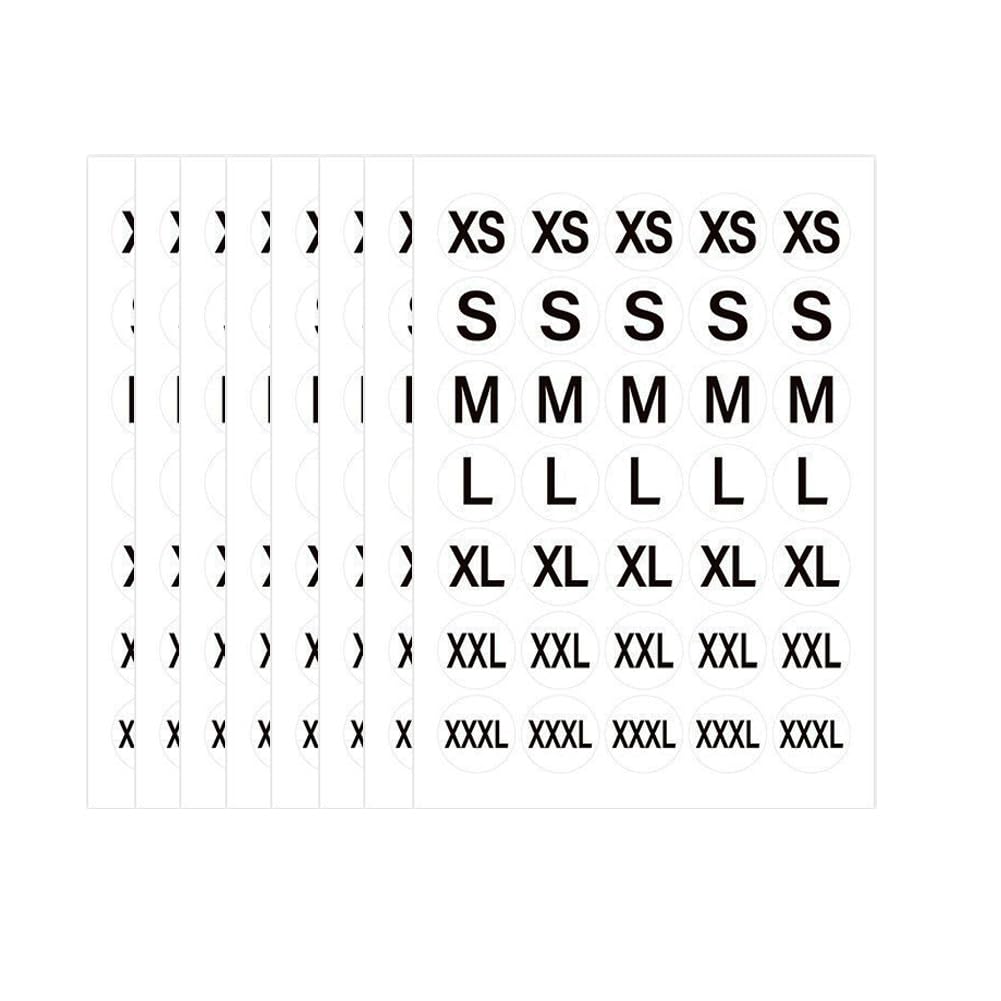 350Pcs Clothing Size Stickers Labels 1 inch Black Round Self Adhesive Size Labels Stickers for Clothing T Shirts Trousers Skirt Retail 7 Sizes (XS, S, M, L, XL, XXL, XXXL)