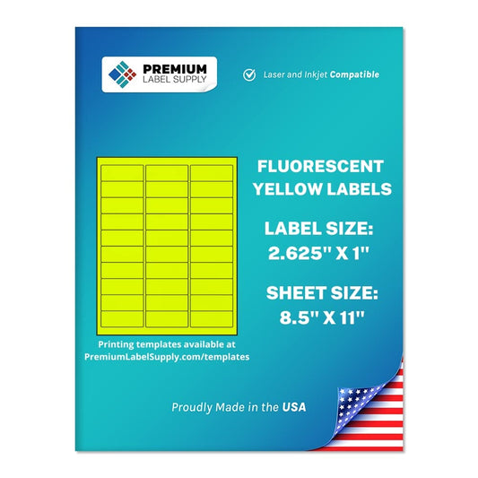 Premium Label Supply Bright Neon Color Fluorescent Stickers - 2.625" x 1" Address Labels - (Fluorescent Yellow, 750 Labels) Fluorescent Yellow