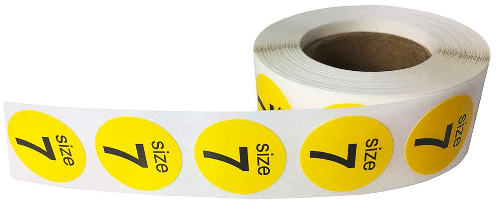 Shoe Size 7 Yellow Stickers for Retail Clothing 0.75 Inch 500 Total Adhesive Labels Yellow Size 7