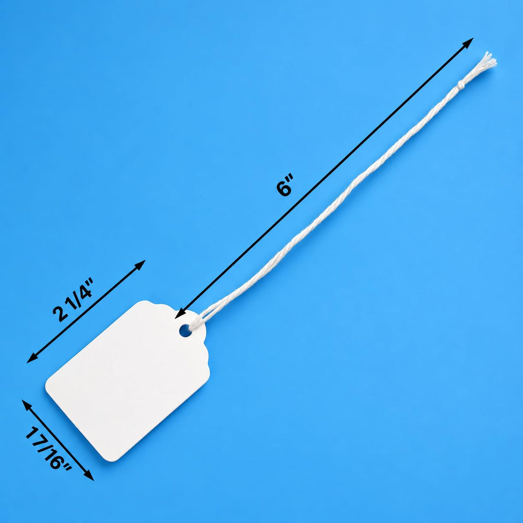 500 White Merchandise Tags with String Attached, 2 1/4" x 1 7/16" 500