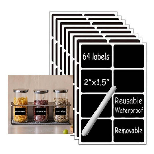 Chalkboard Vinyl Labels- 64 Premium Reusable Chalk Stickers Removable Waterproof Blackboard Label for Mason Jars, Parties, Craft Rooms, Weddings