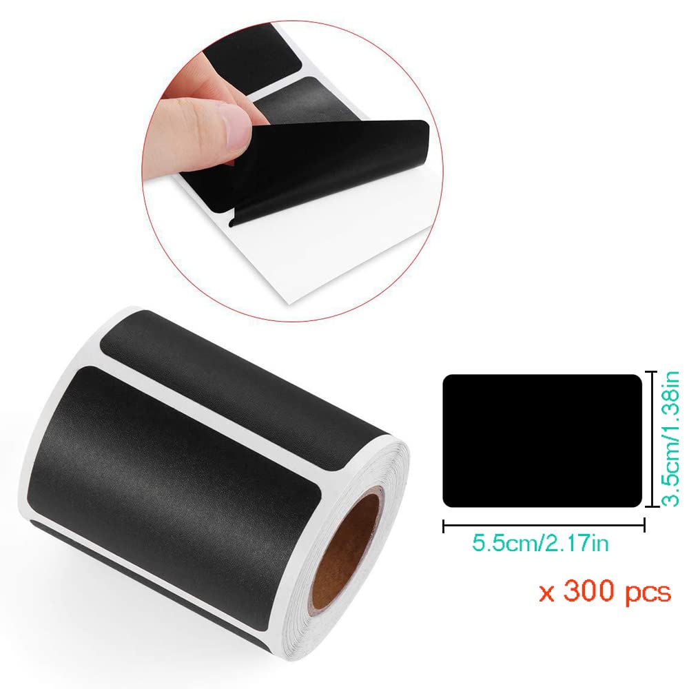 Chalkboard Sticker Label Black Rectangle Coding Roll Labels 300 Pcs Removable Write-On Reusable Waterproof for Kitchen Containers Jar Storage Bins Office Craft 1