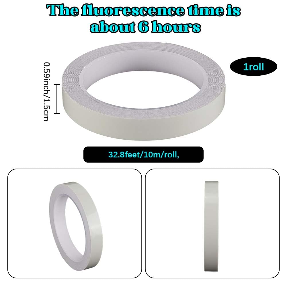 32.8 Feet x 0.6 Inch Fluorescent Waterproof Tape Reflective Tape Strips Glow in The Dark PET Duct Bright Adhesive Luminous Safety Strips Roll for Night Stairs Floor Walls Exit Sign Decor
