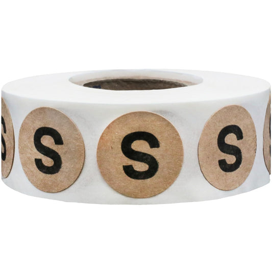 Natural Kraft Circle Small S Clothing Size Stickers for Retail Apparel 0.75 Inch 500 Total Adhesive Labels