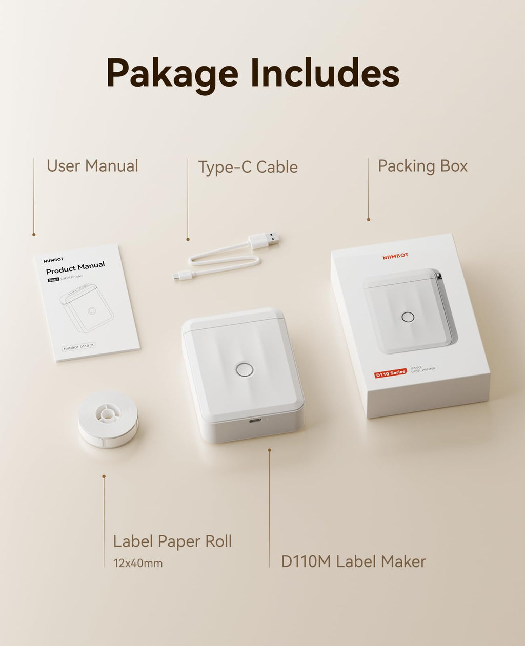 NIIMBOT D110 Upgrade Mini Label Maker, Bluetooth Thermal Printer for Daily White Label Machine with 1 Label Tape