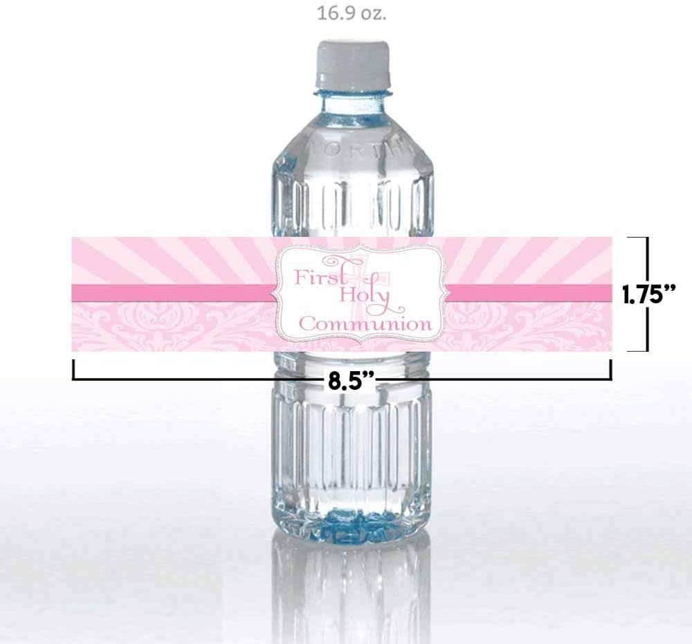 First Holy Communion Religious Waterproof Water Bottle Sticker Wrappers for Girls, 20 1.75" x 8.5" Wrap Around Labels by AmandaCreation