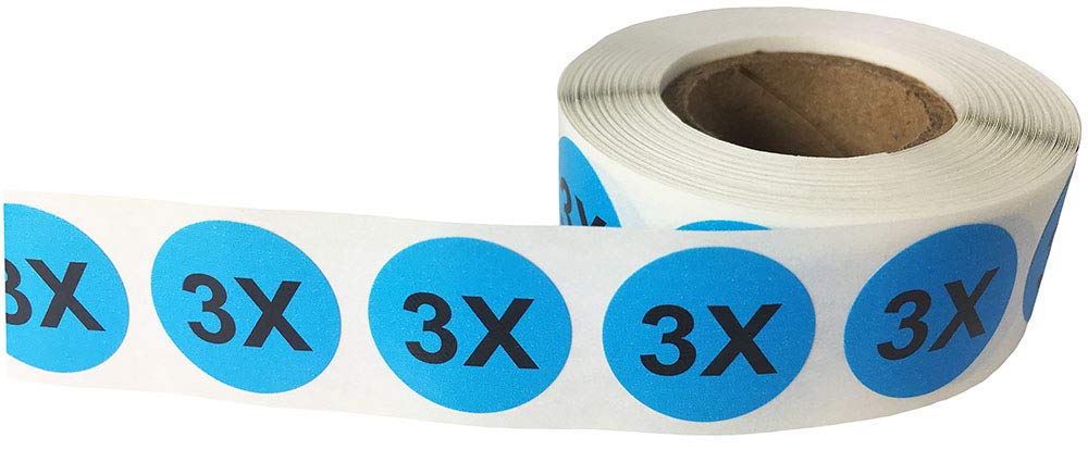 Blue Circle 3X Clothing Size Stickers for Retail Apparel 0.75 Inch 500 Total Adhesive Labels