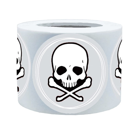 Remarkable 2 Inch White Skull and Crossbones Circle Dot Stickers,Skull Stickers Used for Party Favors, Birthdays, Halloween and Crafts (500 Labels on a Roll)