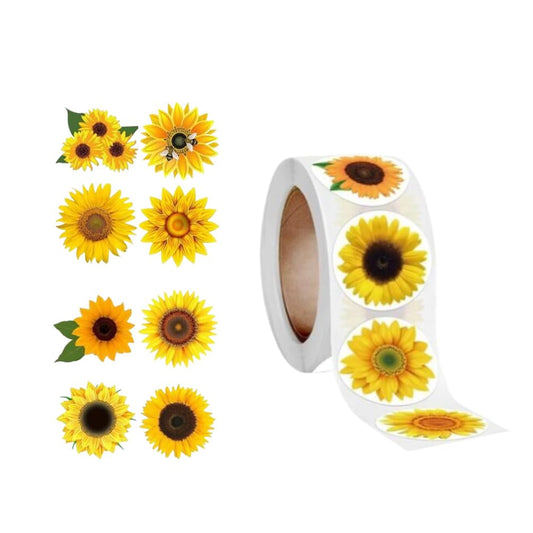 Cute Small Sunflower Stickers Roll with 8 Different Patterns, Self-Adhesive Sunflower Flowers Theme Decorative Label Stickers for Envelopes Decorations Party Laptop Gift Wrapping(Yellow, 500 Packs)
