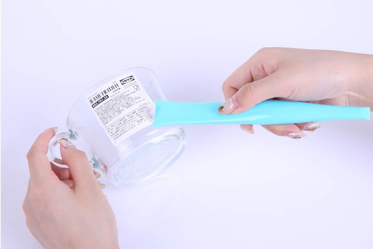 Three blue Eunion plastic paint scrapers and label peelers with stiff, scratch-free design for versatile cleaning and scraping tasks.