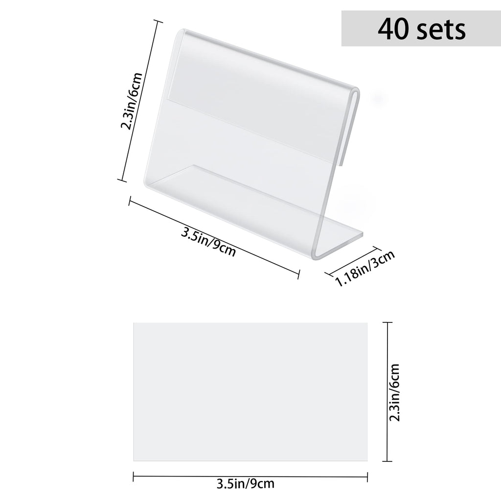40 Pack Mini Clear Acrylic L-Sign Holders, 3.5 x 2.4 Inch