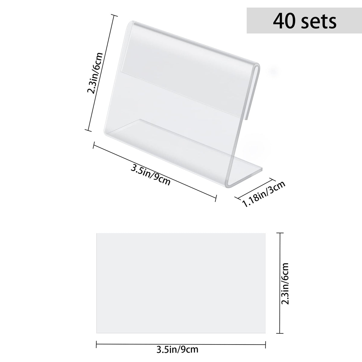 40 Pack Mini Clear Acrylic L-Sign Holders, 3.5 x 2.4 Inch